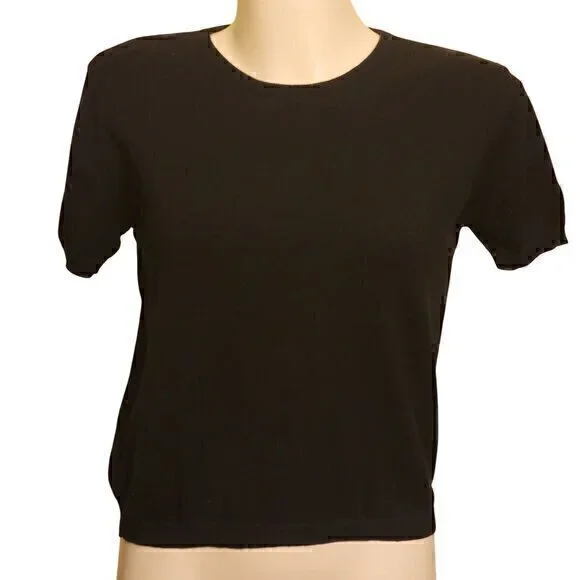 Sweater Crewneck Cotton Short Sleeve S Black - Picture 2 of 6